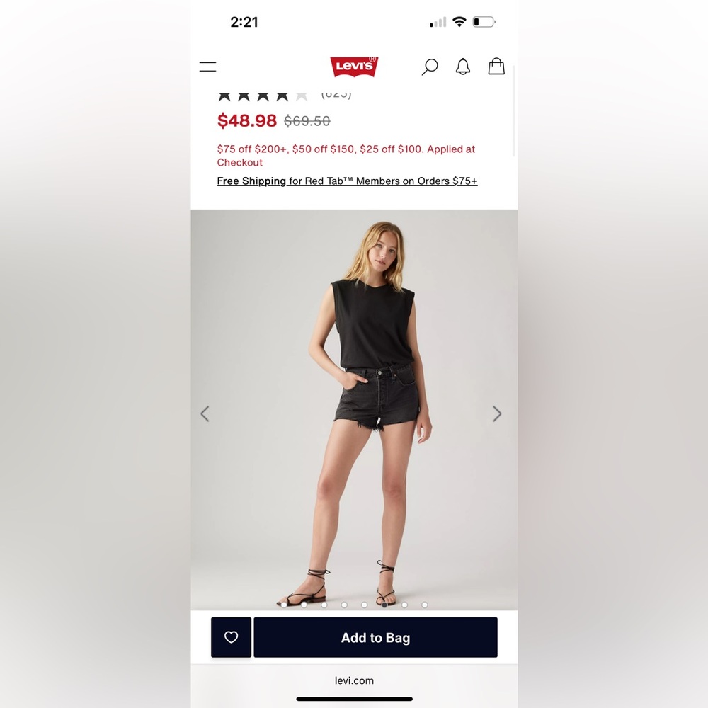 Levi's 501 Original Fit High Rise Cutoff Shorts